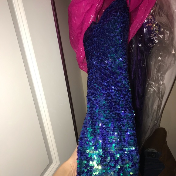 MoriLee by Madeline Gardner Sequin Blue/Green Prom - Picture 3 of 6